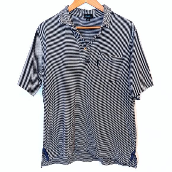 Faconnable Men’s | 100% Cotton Short Sleeve Front Pocket Polo Navy Stripes | XL - Picture 3 of 8